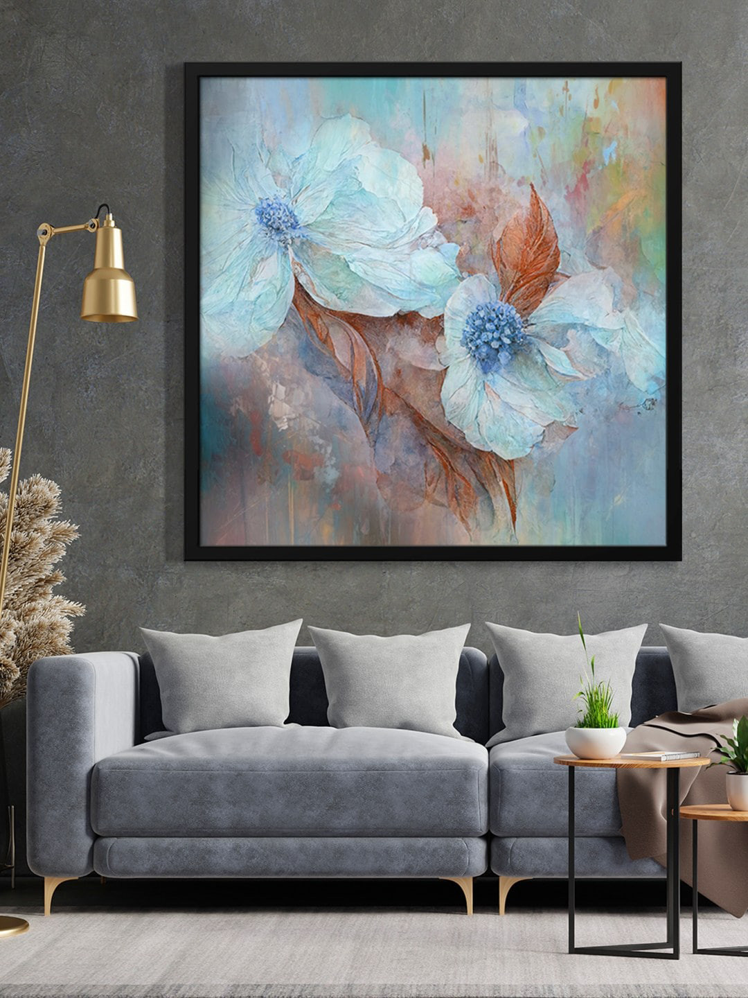999Store Blue & Brown Flower & Leaf Painting Wall Art