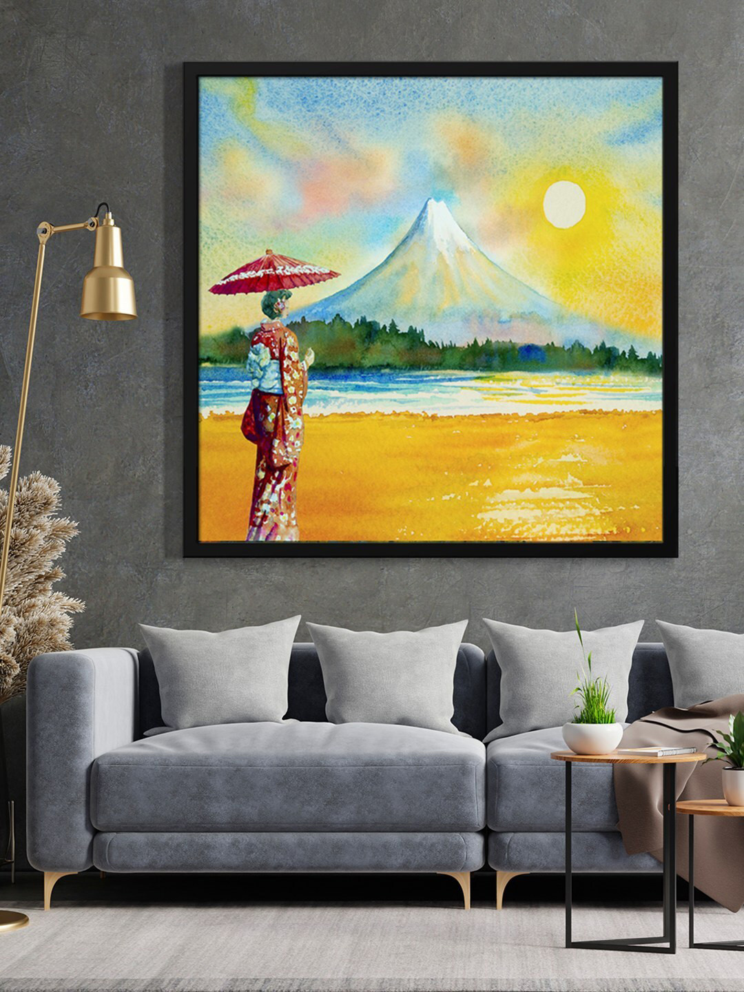 999Store Yellow & Blue Sun View Painted Framed Wall Art
