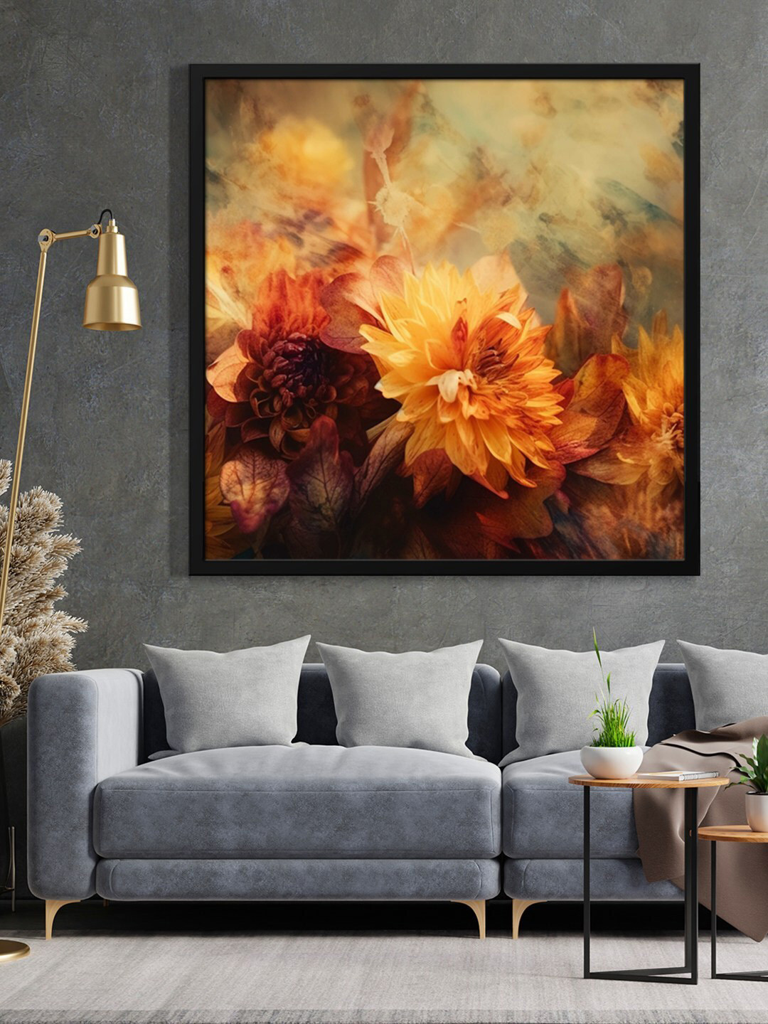 999Store Flower Brown Canvas Wall Living Room Square Potrait Paintings Wall Art -36 x 36In