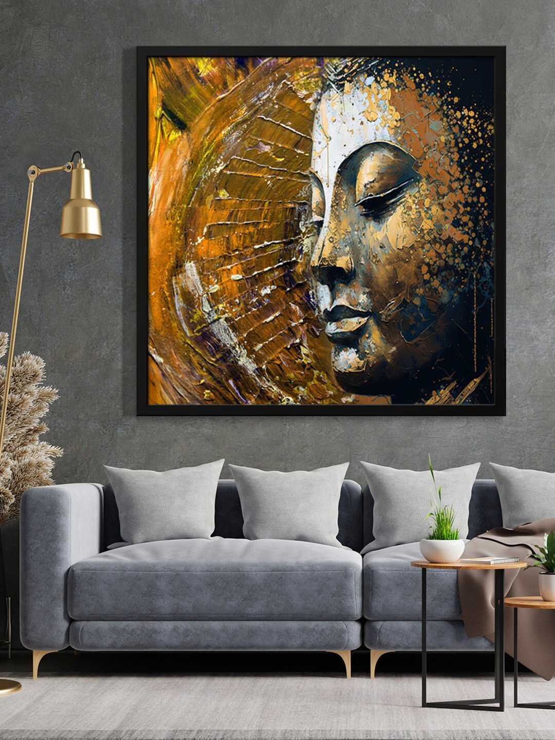 999Store Black & Brown Lord Buddha Half Face Painted Framed Wall Art