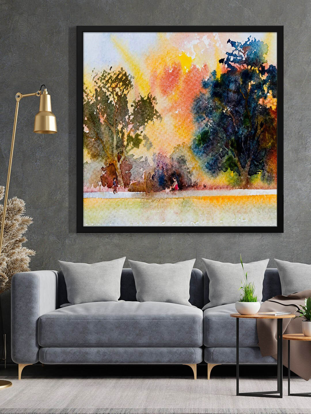 999Store Blue & Brown Tree Painted Framed Wall Art