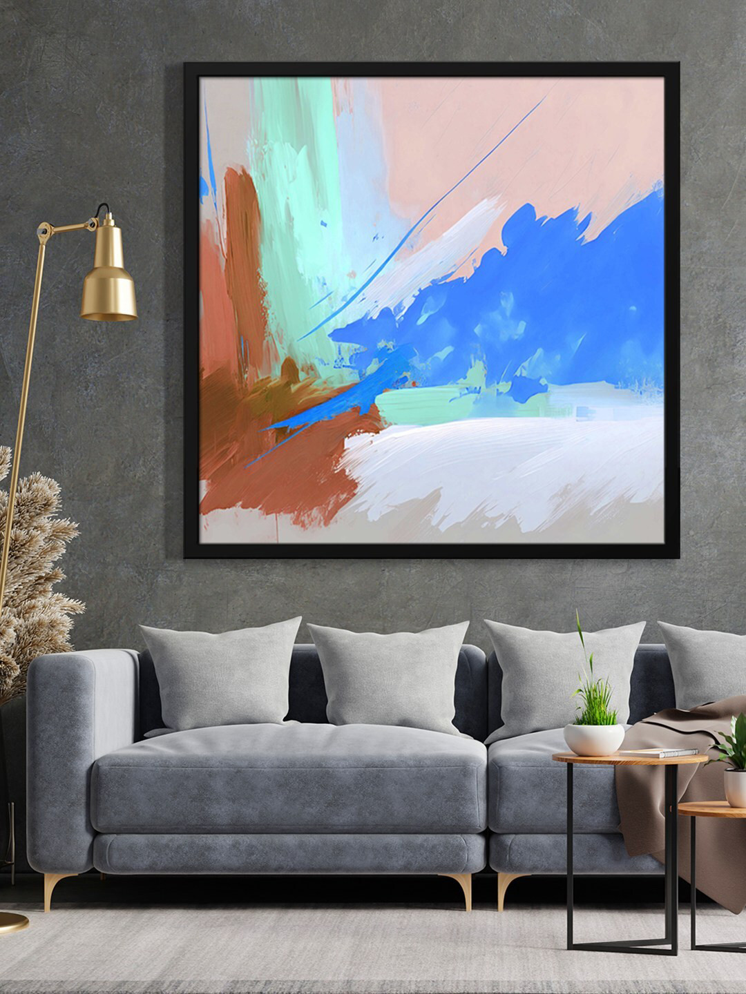 999Store Black & Blue Abstract Painted Framed Wall Art