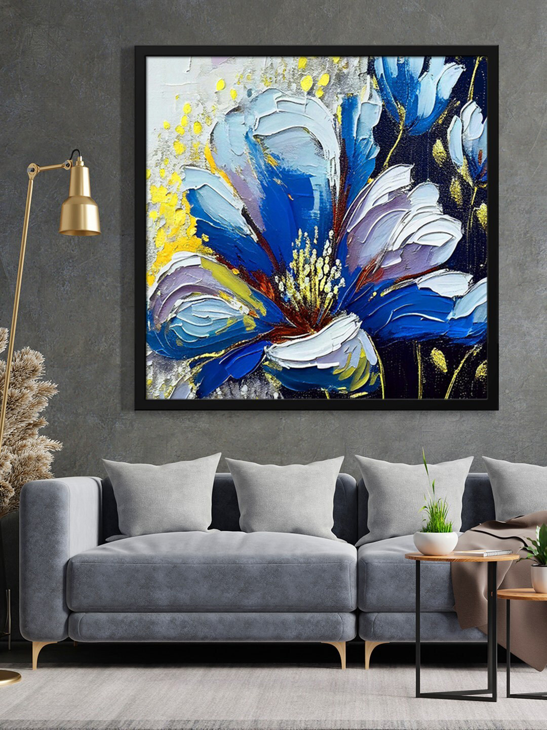 999Store Flower Blue Canvas Wall Living Room Square Potrait Paintings Wall Art -36 x 36In