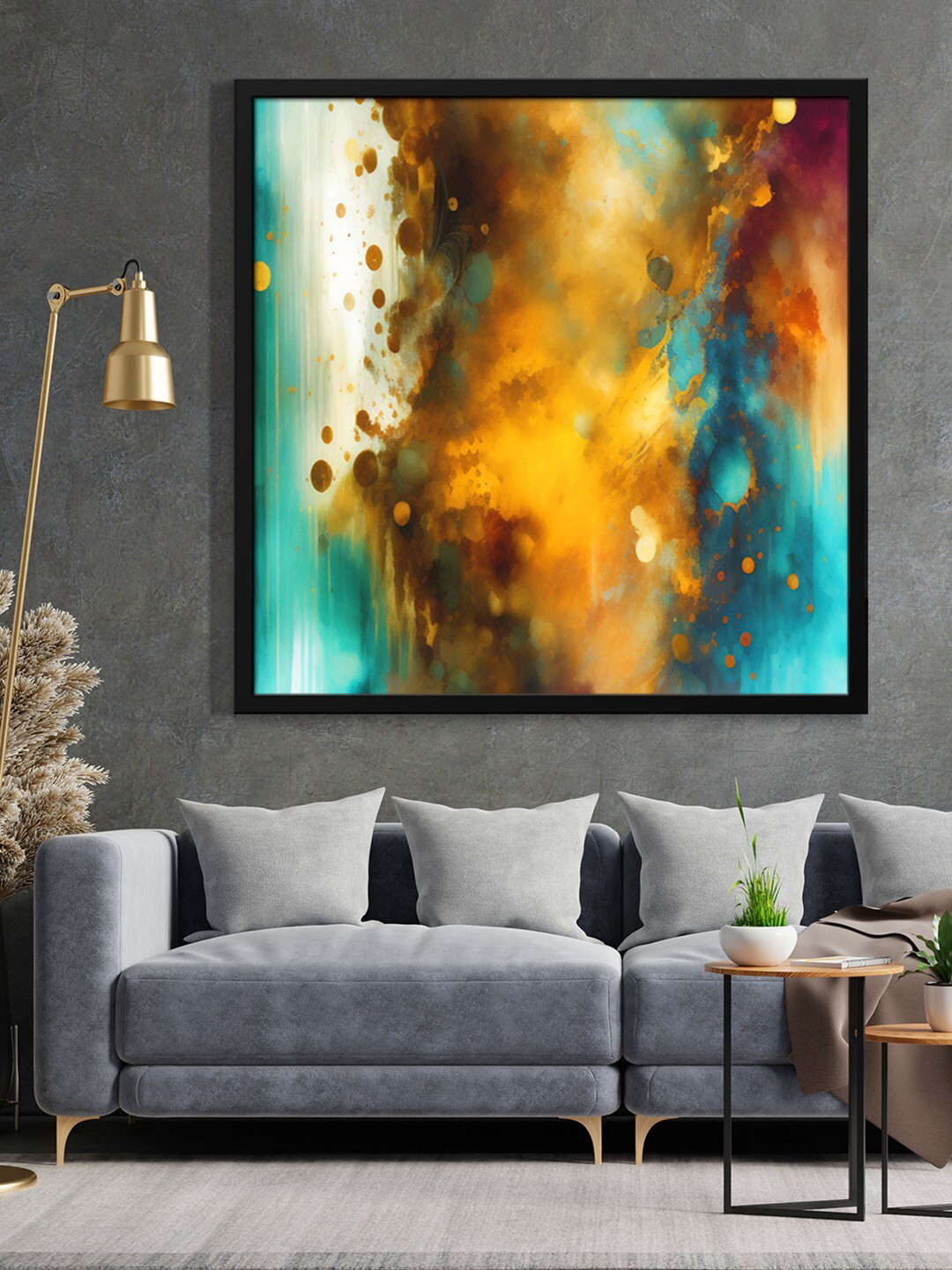 999Store Yellow & Green Abstract Painted Framed Wall Art