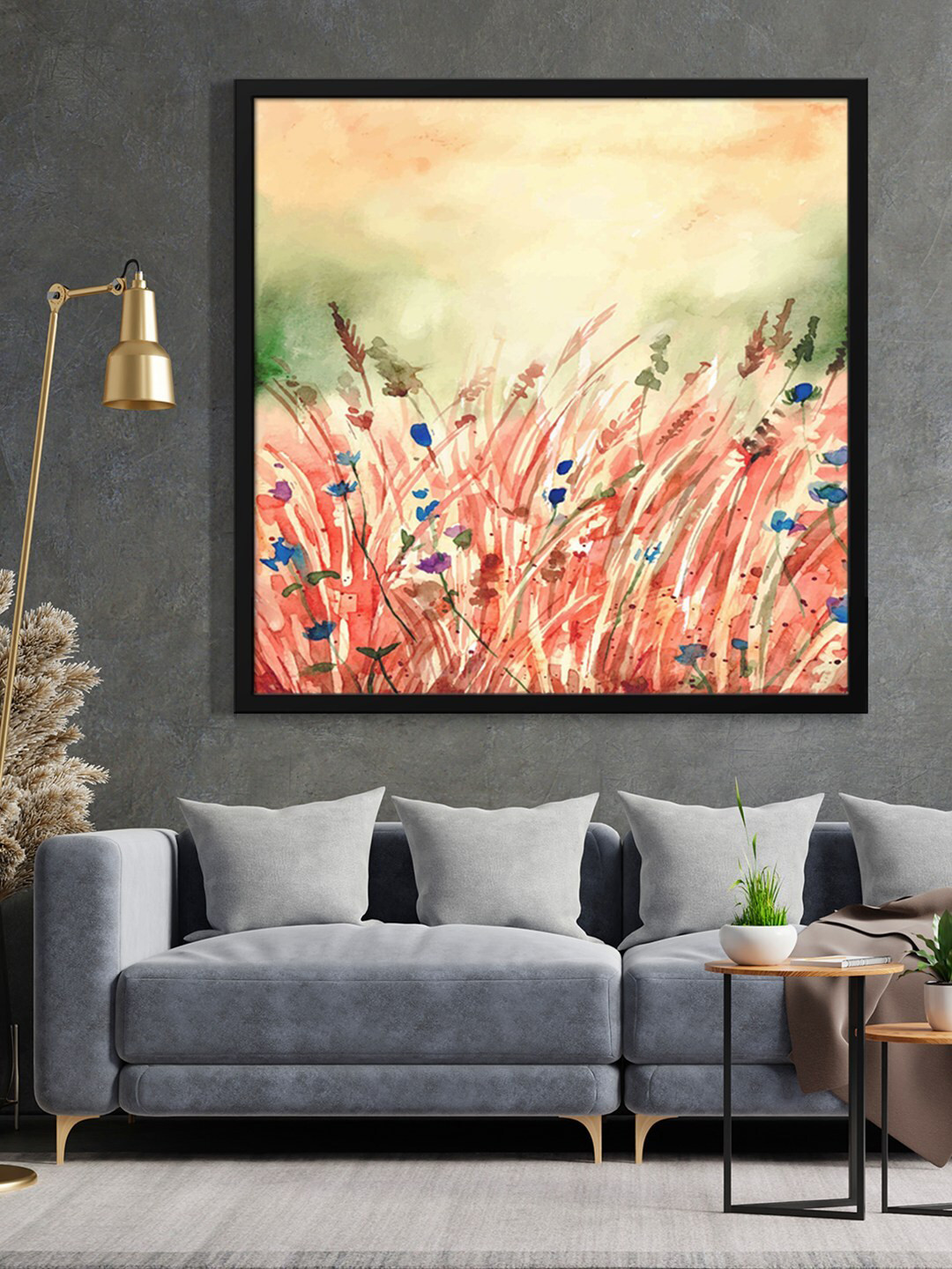 999Store Black & Red Wild Grass With Flower Painted Framed Wall Art