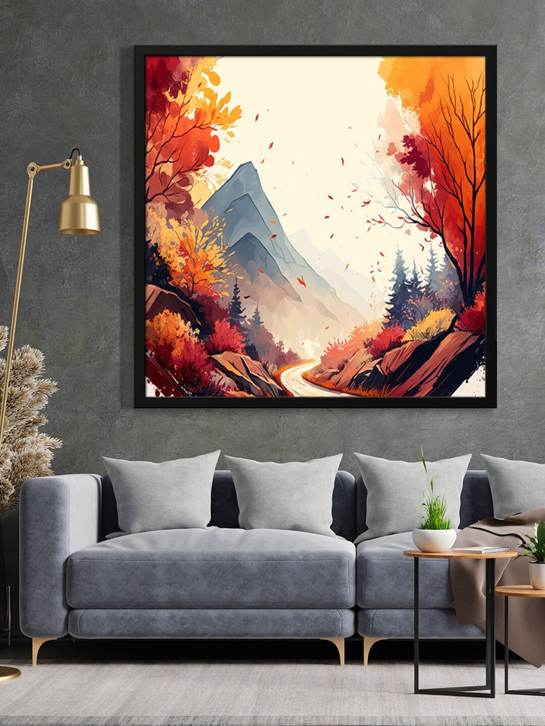 999Store Cream Colored Mountain And Trees Painting Wall Art