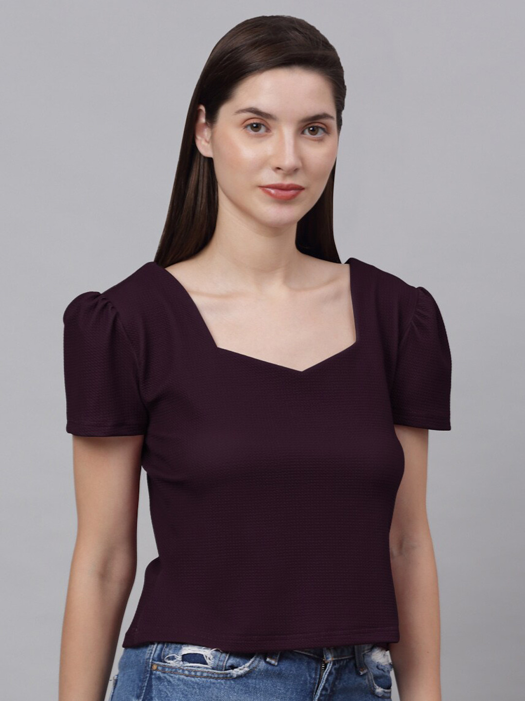 NEUDIS Sweetheart Neck Puffed Sleeves Top