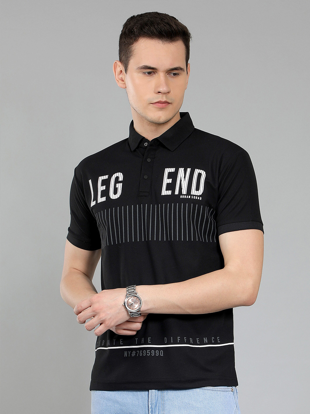 WE PERFECT Men Printed Polo Cotton Regular Fit T-Shirt