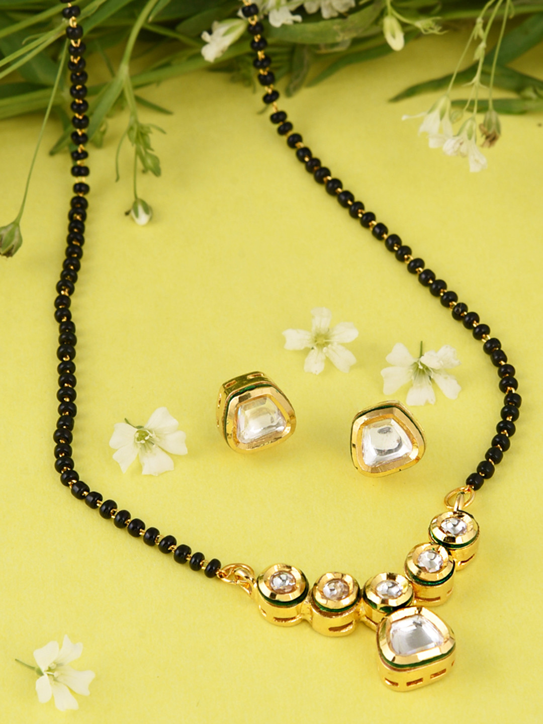 Buy FIROZA Black Gold Plated Kundan 