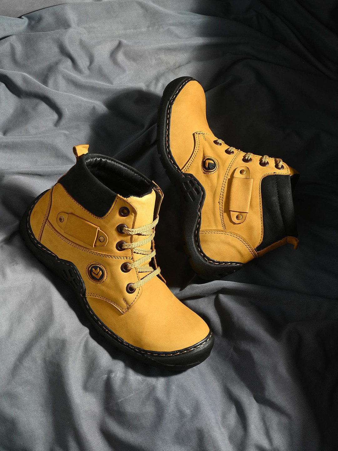 Hundo P Men Leather Mid-Top Biker Boots