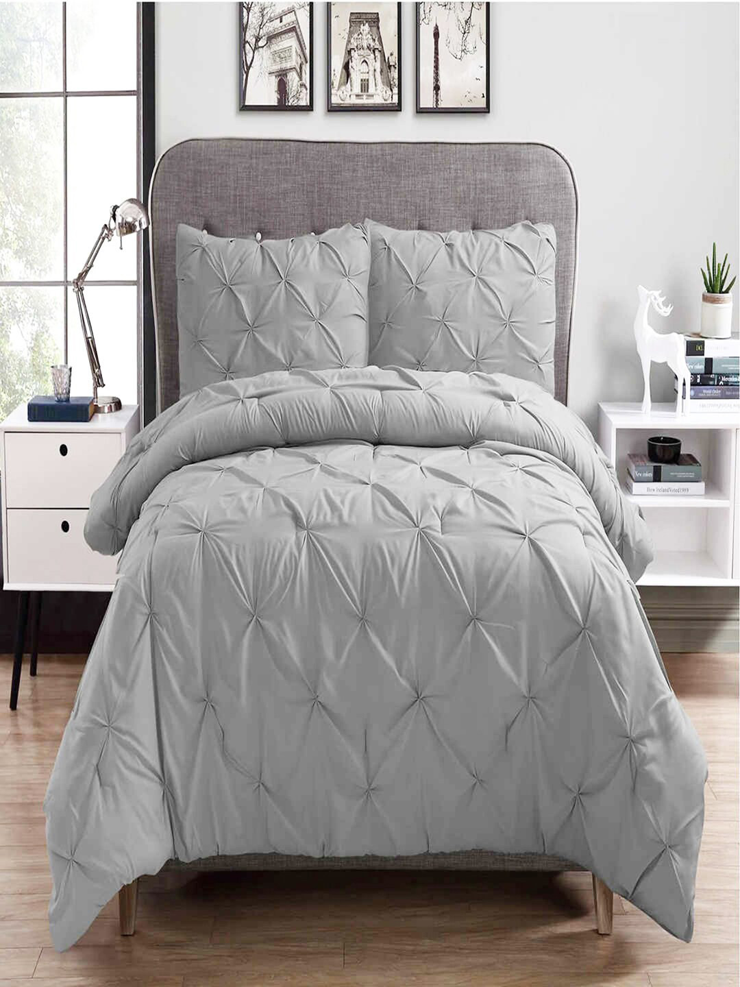 THE WHITE MOSS Grey Microfiber AC Room 600 GSM Double Bed Comforter