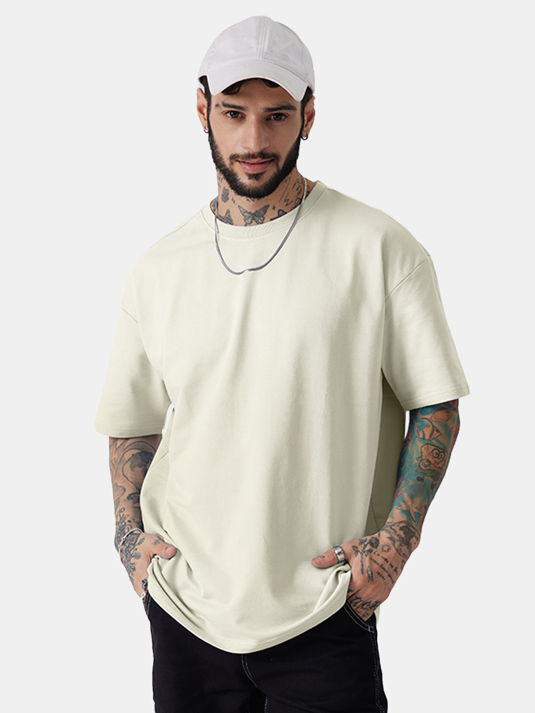 The souled store Solids Off White Oversized T-Shirts