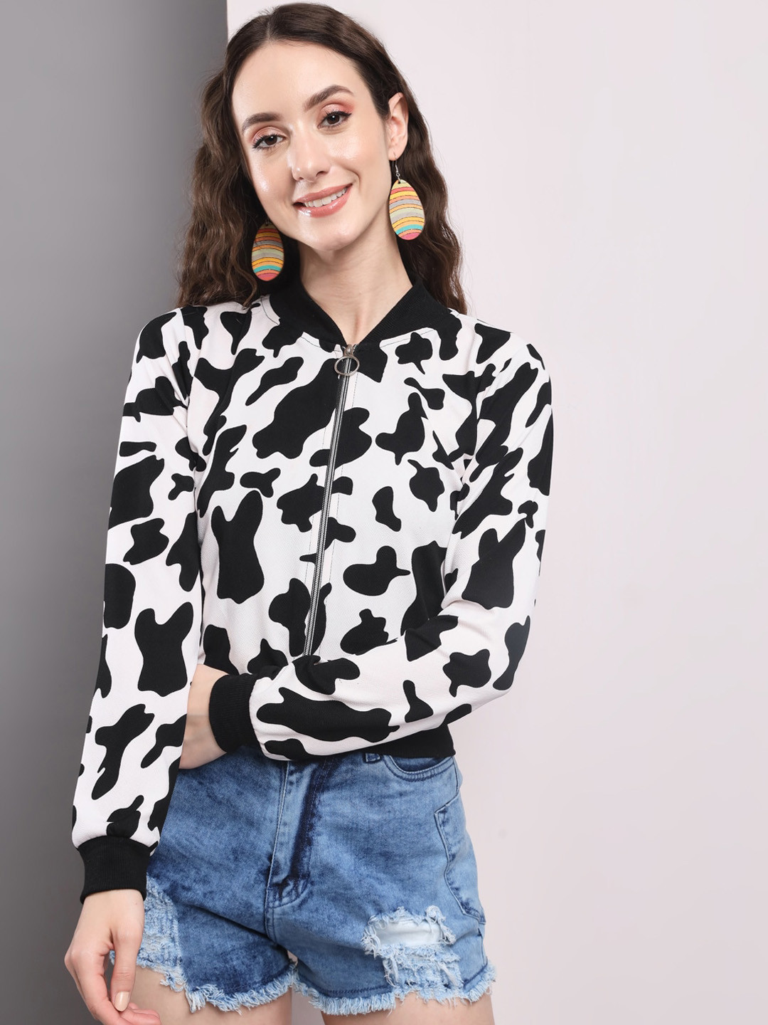 BAESD Animal Printed Mock Collar Bomber Jacket