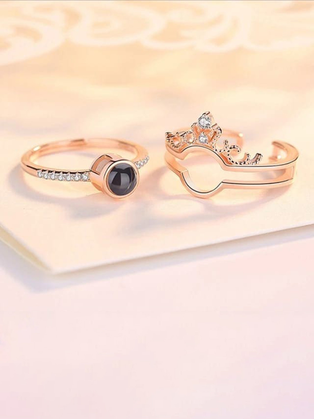 VIEN Set Of 2 Rose Gold-Plated Adjustable Finger Rings