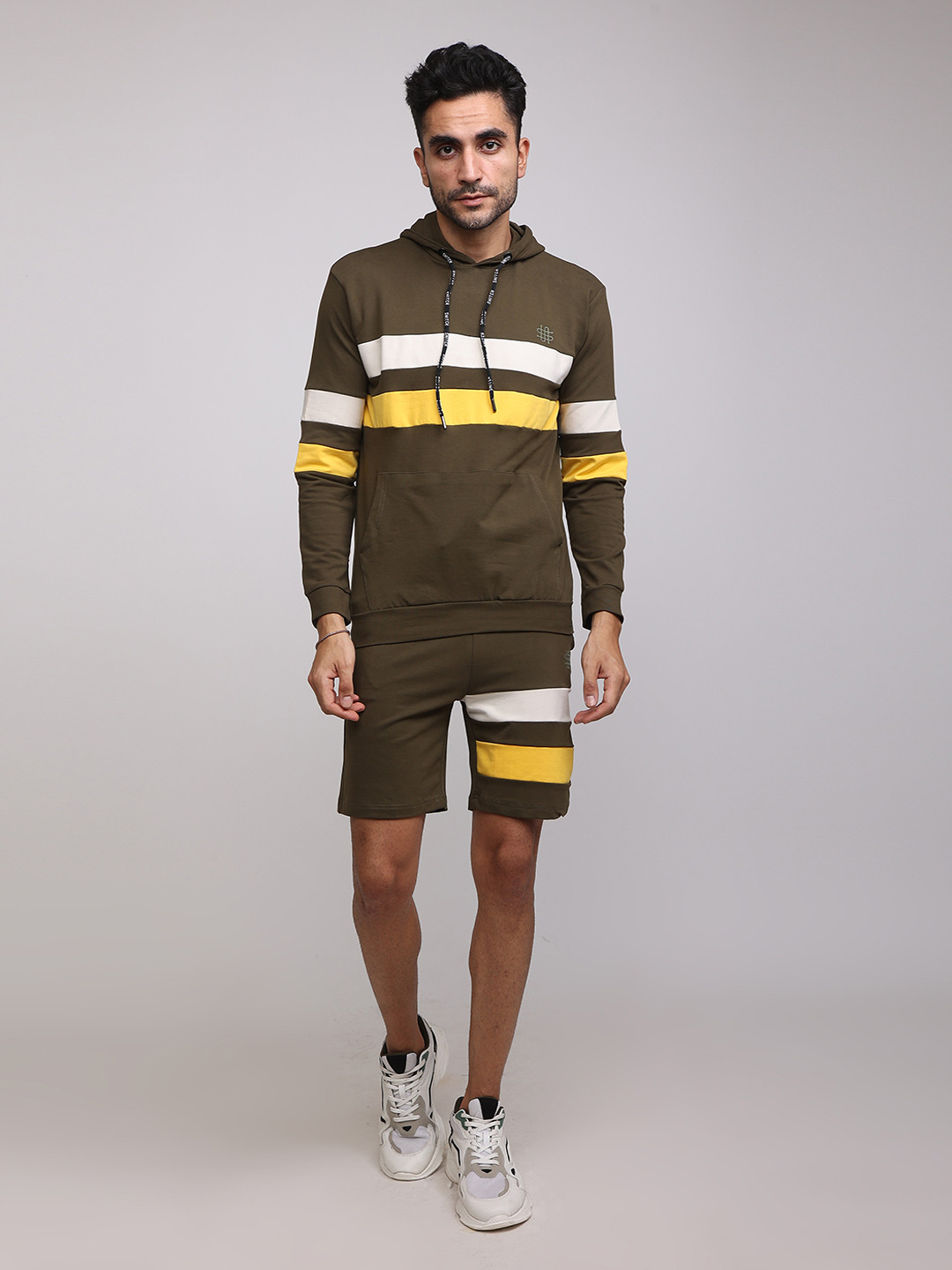Snitch Green Striped Pure Cotton Sweatshirt With Shorts