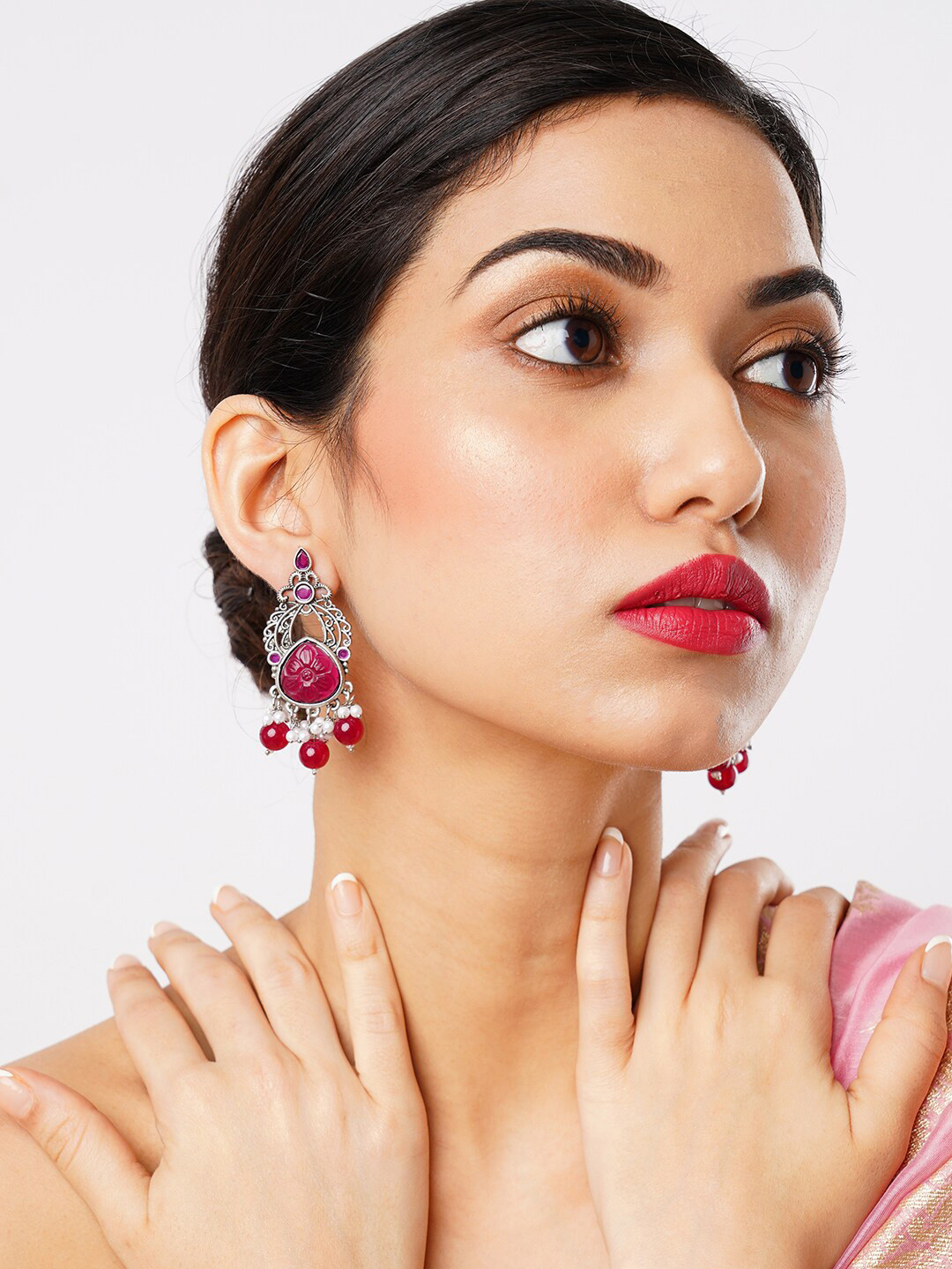 Anouk Teardrop Shaped Oxidised Hoop Earrings
