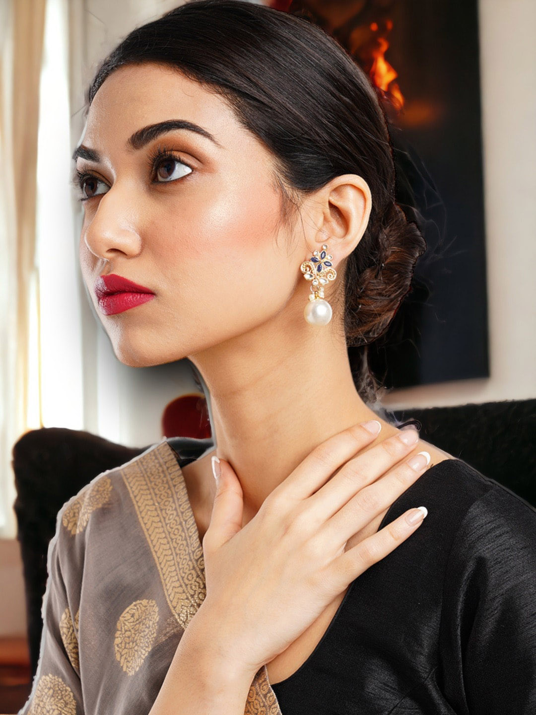 Anouk Gold-Plated Contmporary Drop Earrings