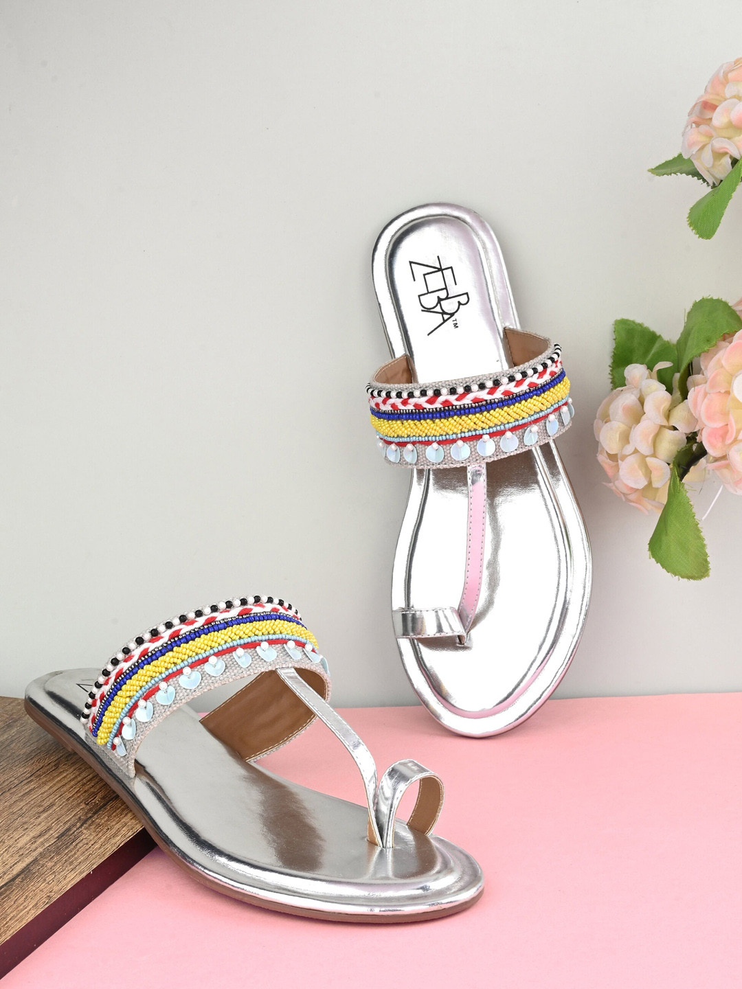 Zebba Embellished One Toe Flats