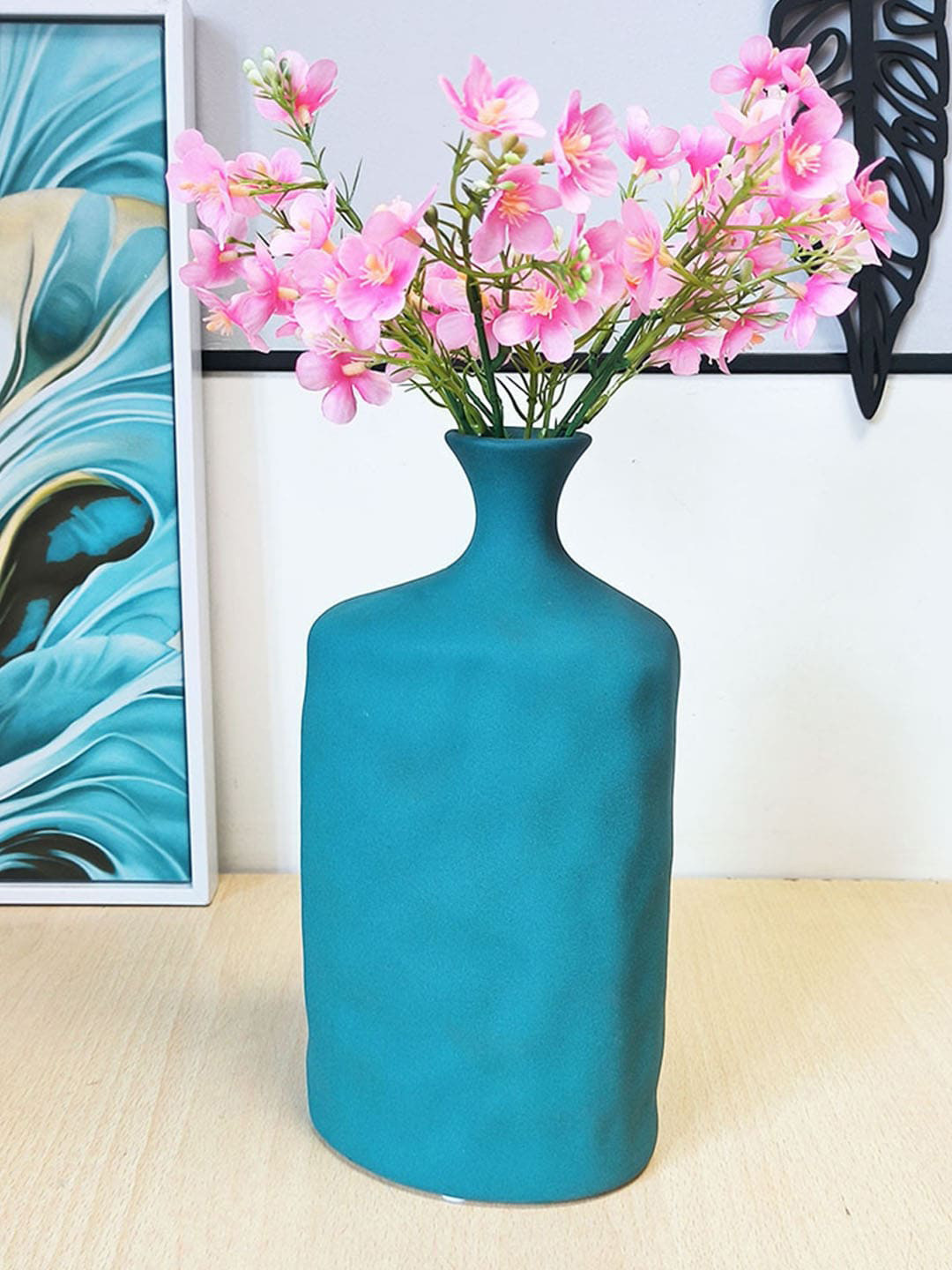 Art Street Blue Ceramic Bottle Flower Vase