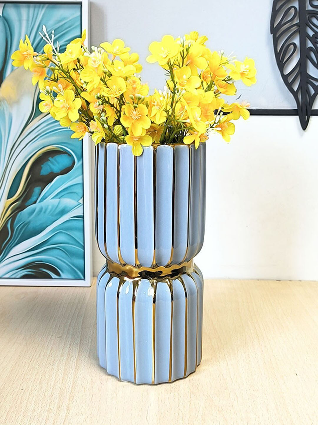 Art Street Grey Geometric Ridges Flower Vase