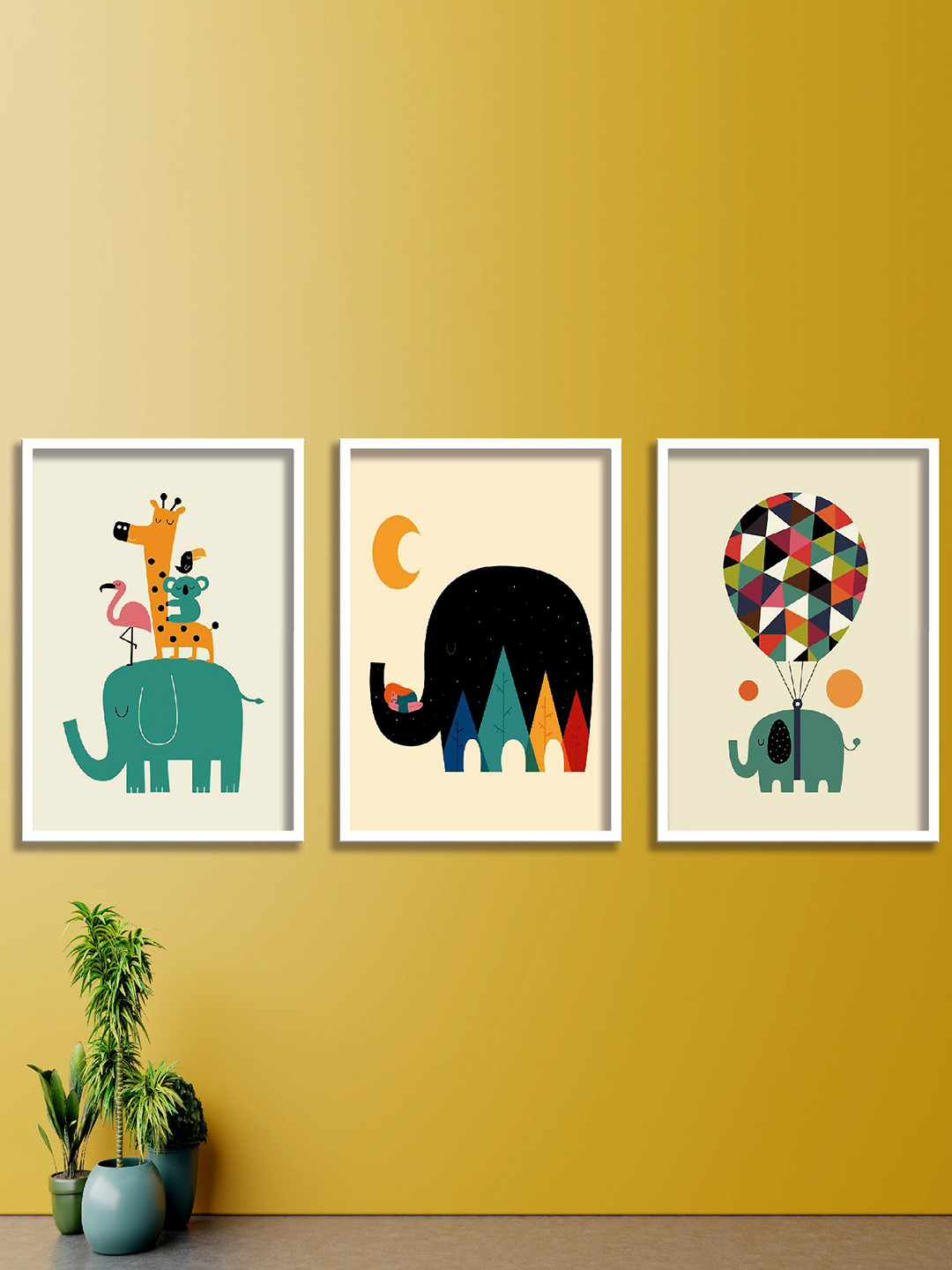 SAF Animals Theme MDF 3 Pcs Wall Rectangle Paintings Wall Art 13.5x19.5In