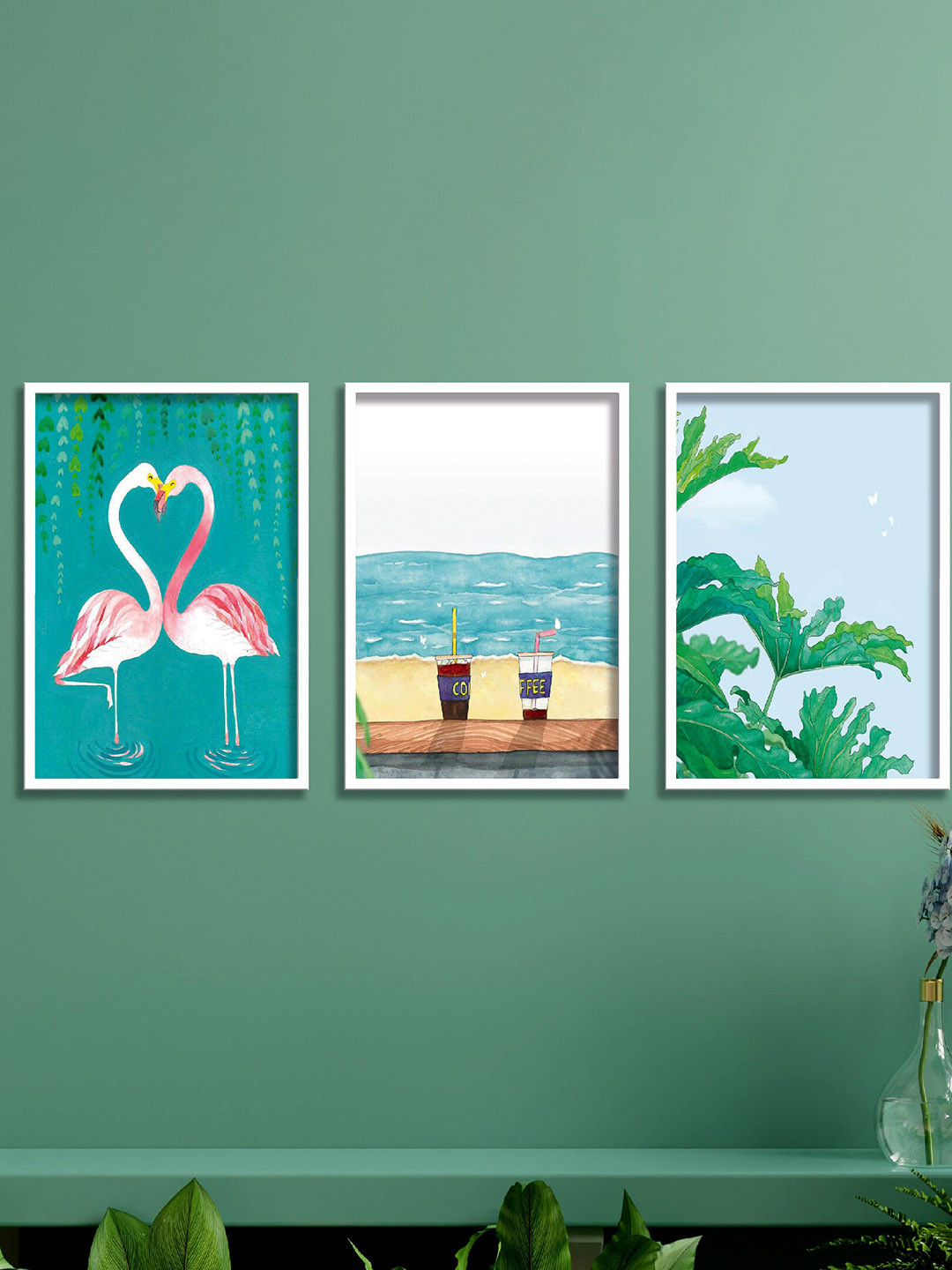 SAF Flamingo MDF 3 Piece Wall Rectangle Paintings Wall Art - 13.5 x 19.5In