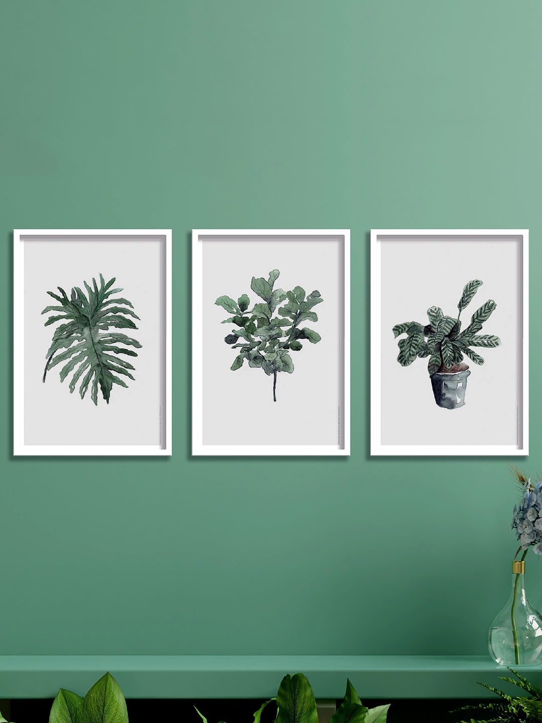 SAF Tropical Leaves Wood 3 Piece Wall Rectangle Paintings Wall Art -40 x 19.5In