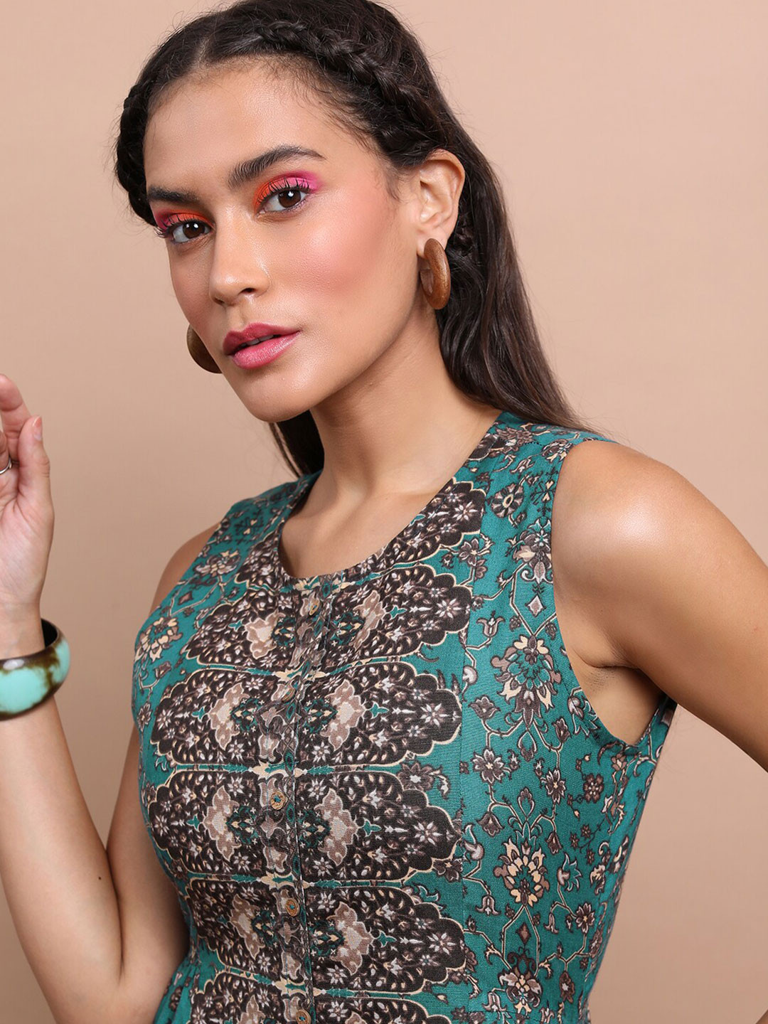 Vishudh Turquoise Ethnic Motifs Printed Maxi Dress