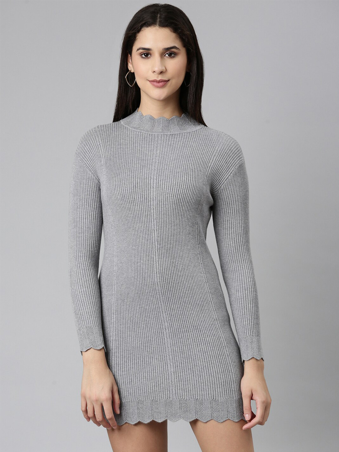 SHOWOFF Mock Neck Long Sleeves Bodycon Mini Dress