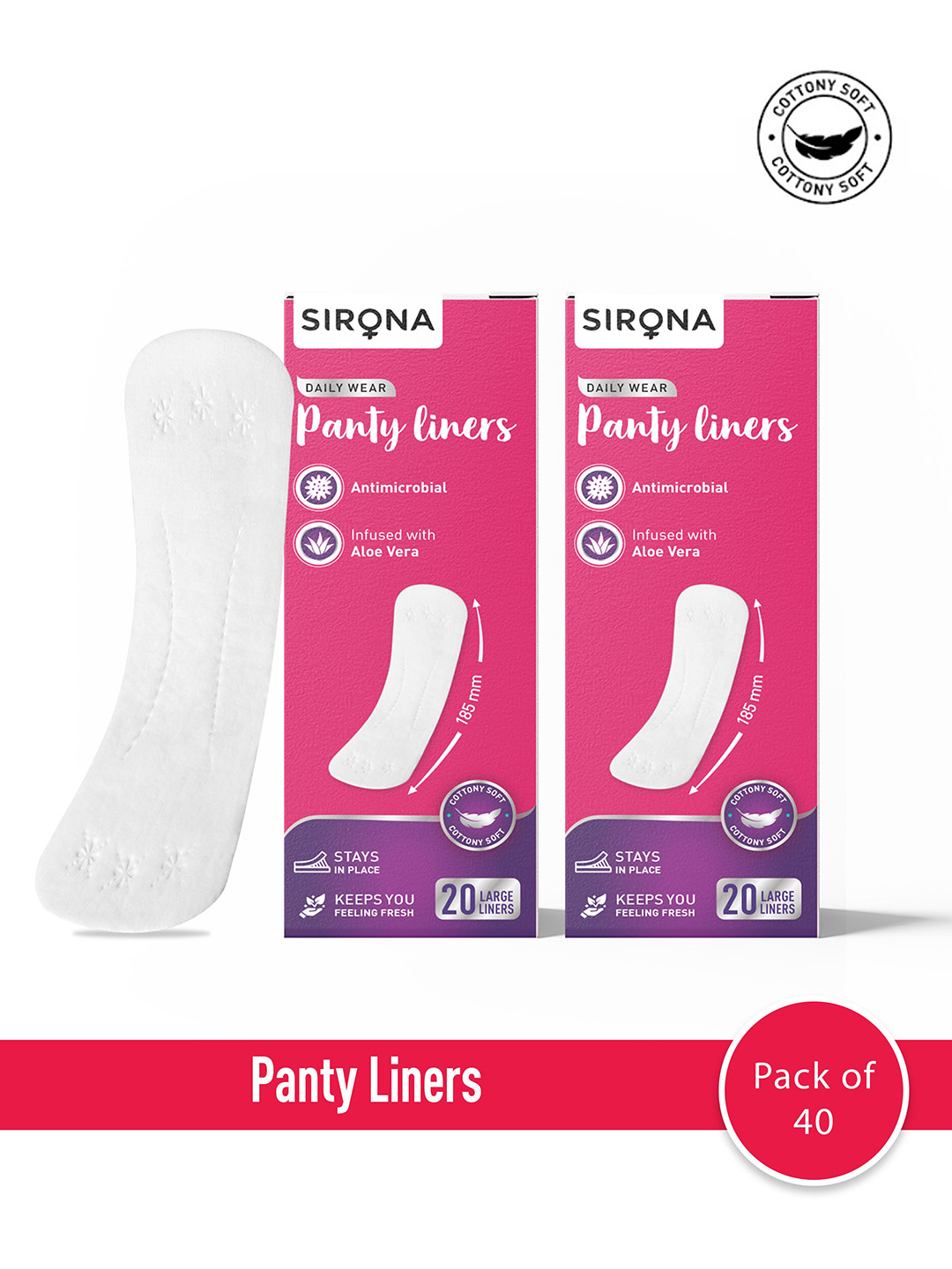 Sirona Set of 2 Antimicrobial Daily Wear Panty Liners with Aloe Vera - 20 Liners each
