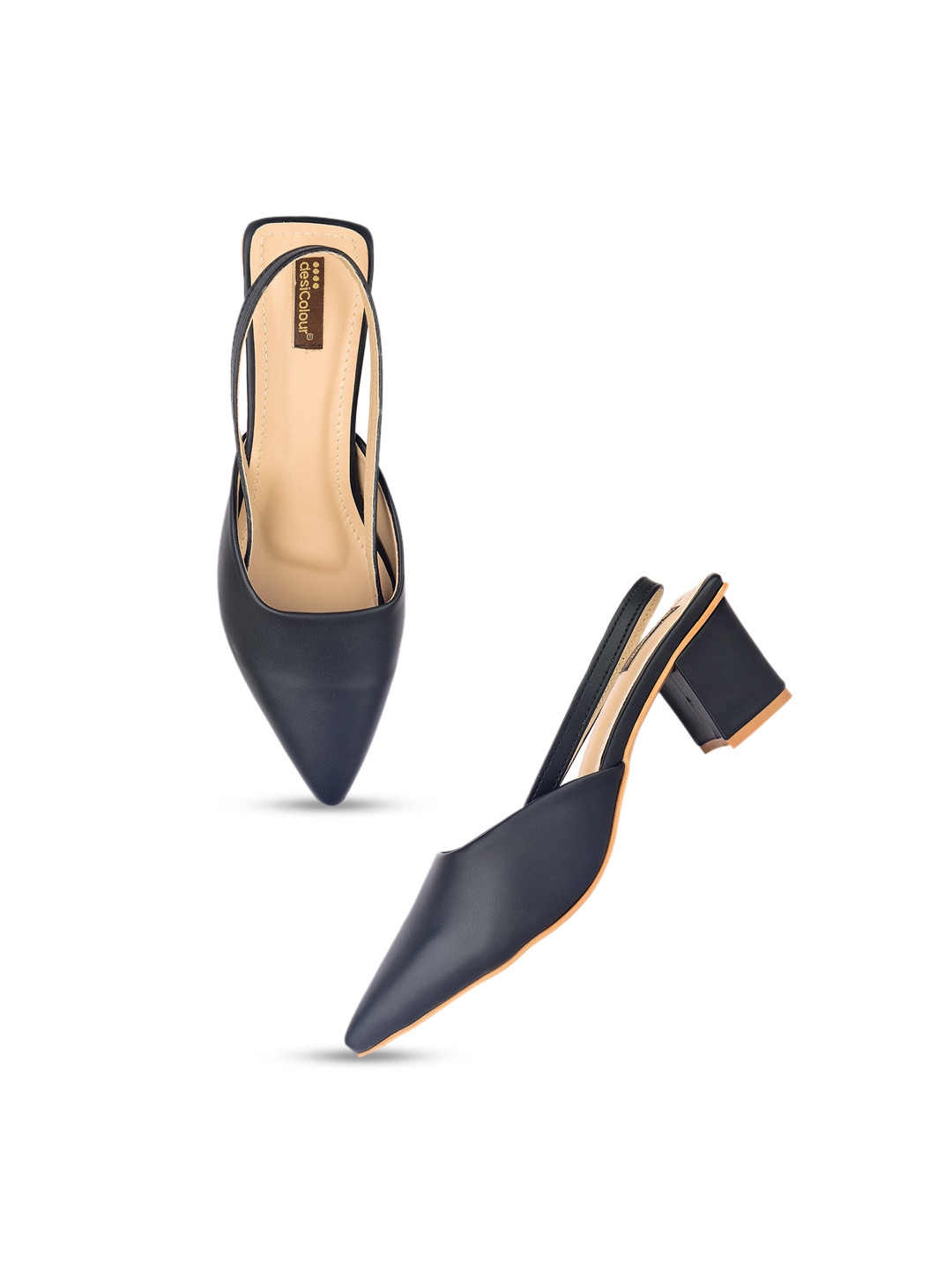 DESI COLOUR Pointed Toe Block Heel Mules