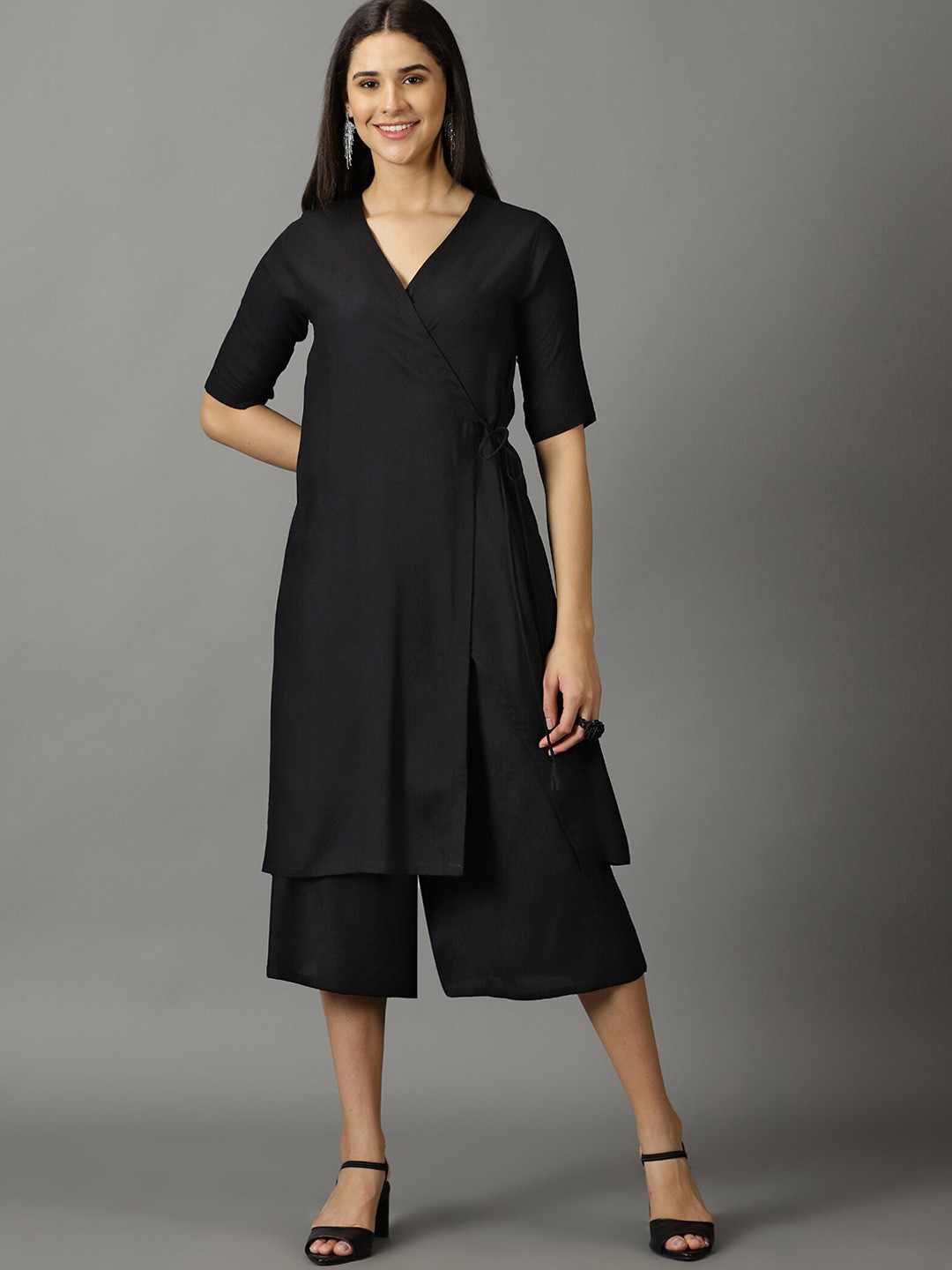 DIVINATION V-Neck Angrakha A-line Kurta With Palazzos