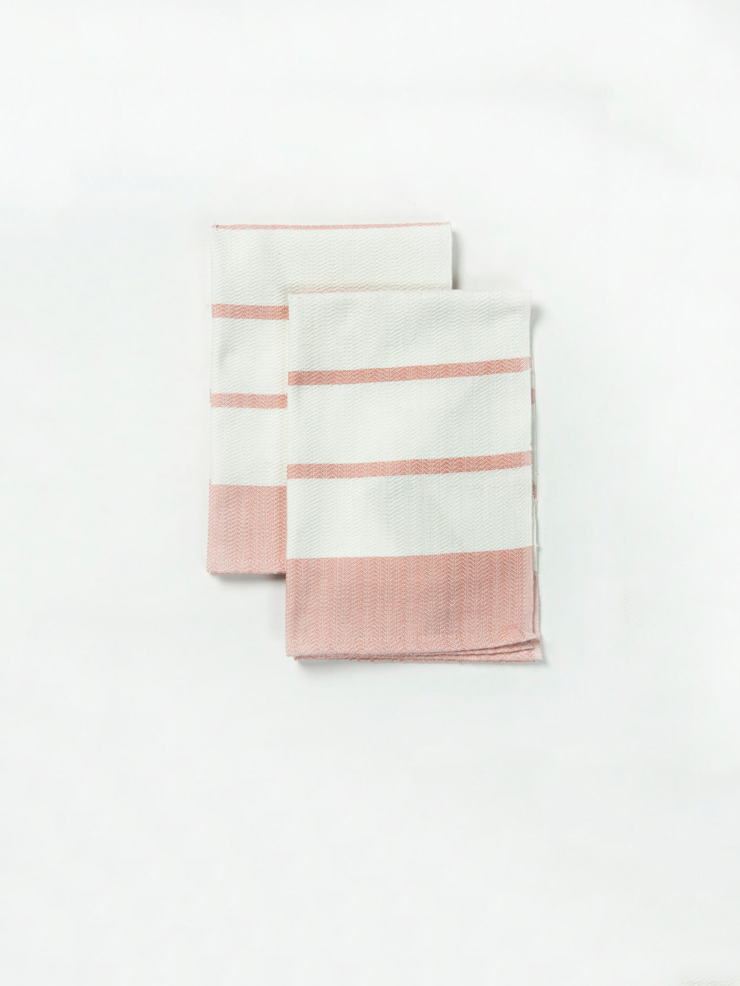 Fabindia Peach & White 2 Pieces Striped Kani Cotton Hand Towel Set