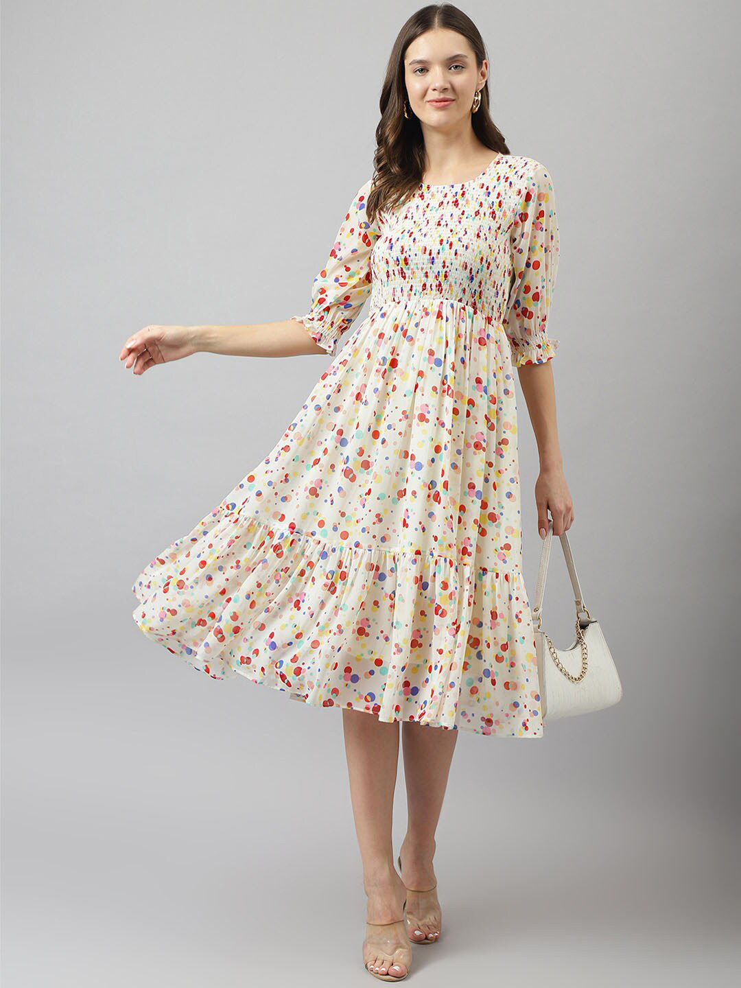 KERI PERRY Polka Dot Printed Georgette Empire Style Dress