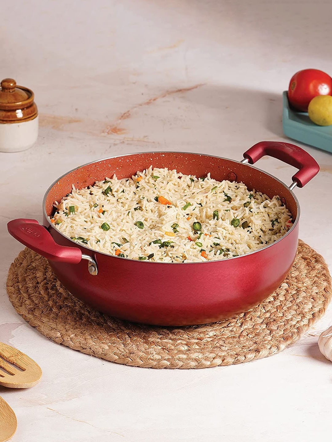 Cello Maroon Crown Induction Base Kadhai without Lid - 3.5 ltr