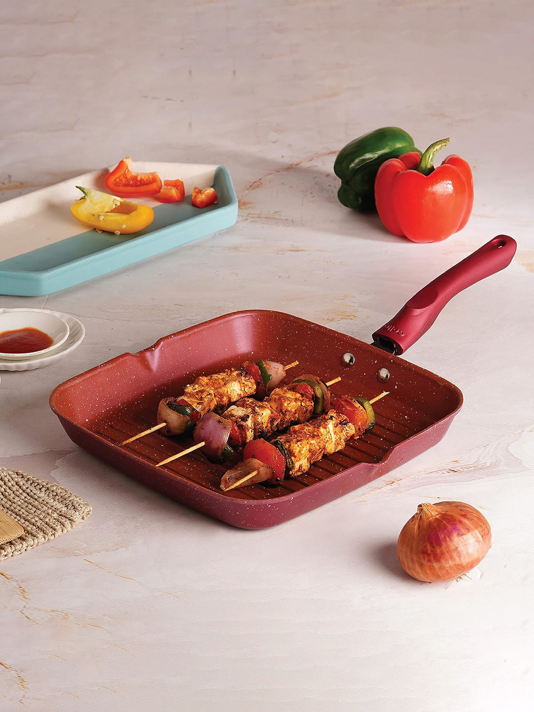 Cello Maroon Crown Non-Stick Grill Pan Square