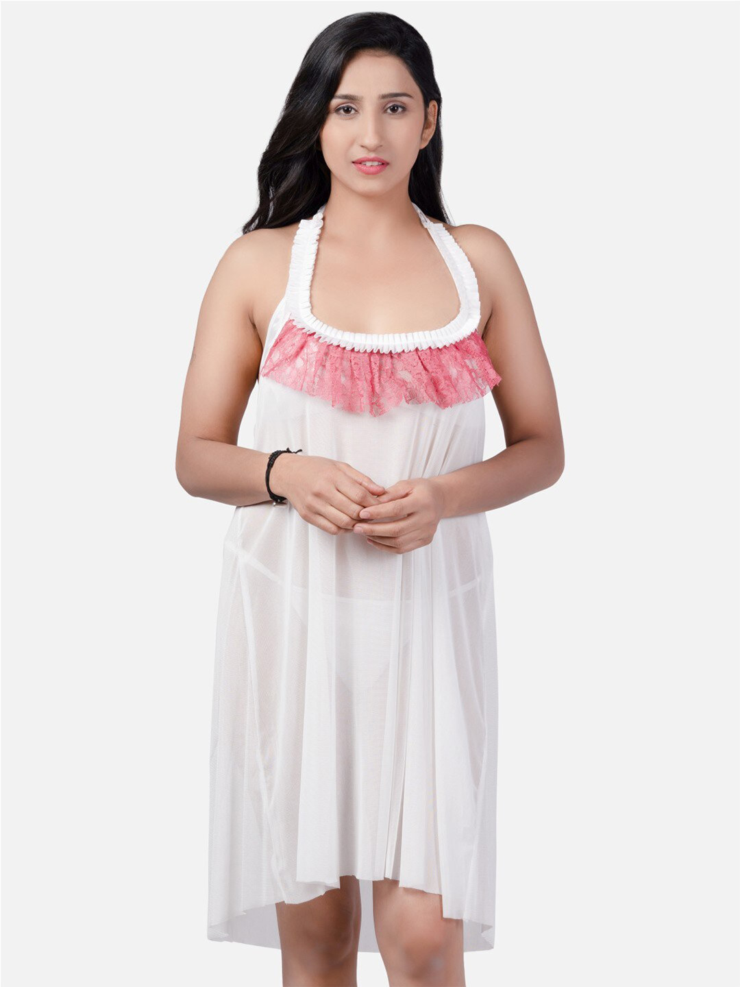 Klamotten White & Pink Halter Neck Baby Doll