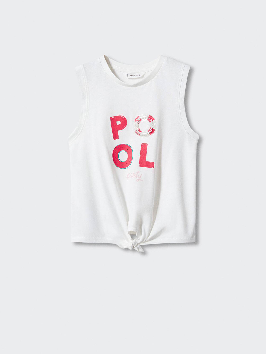 Mango Kids Girls Pure Cotton Typography Printed Knot Detail T-shirt