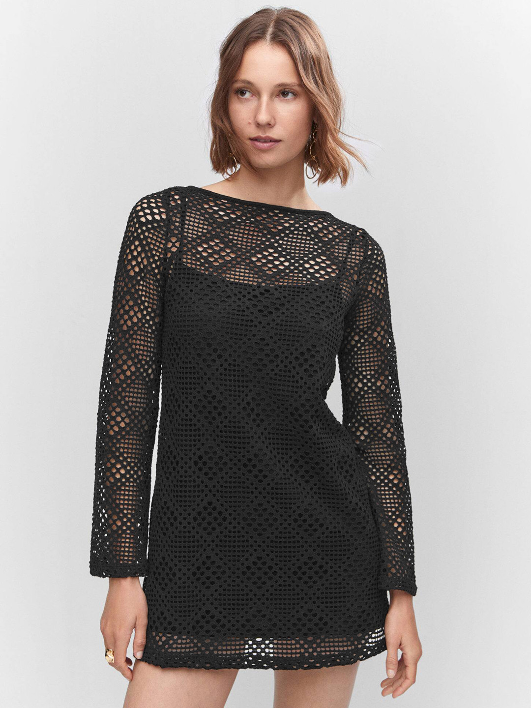 MANGO Open Knit Sheath Mini Dress