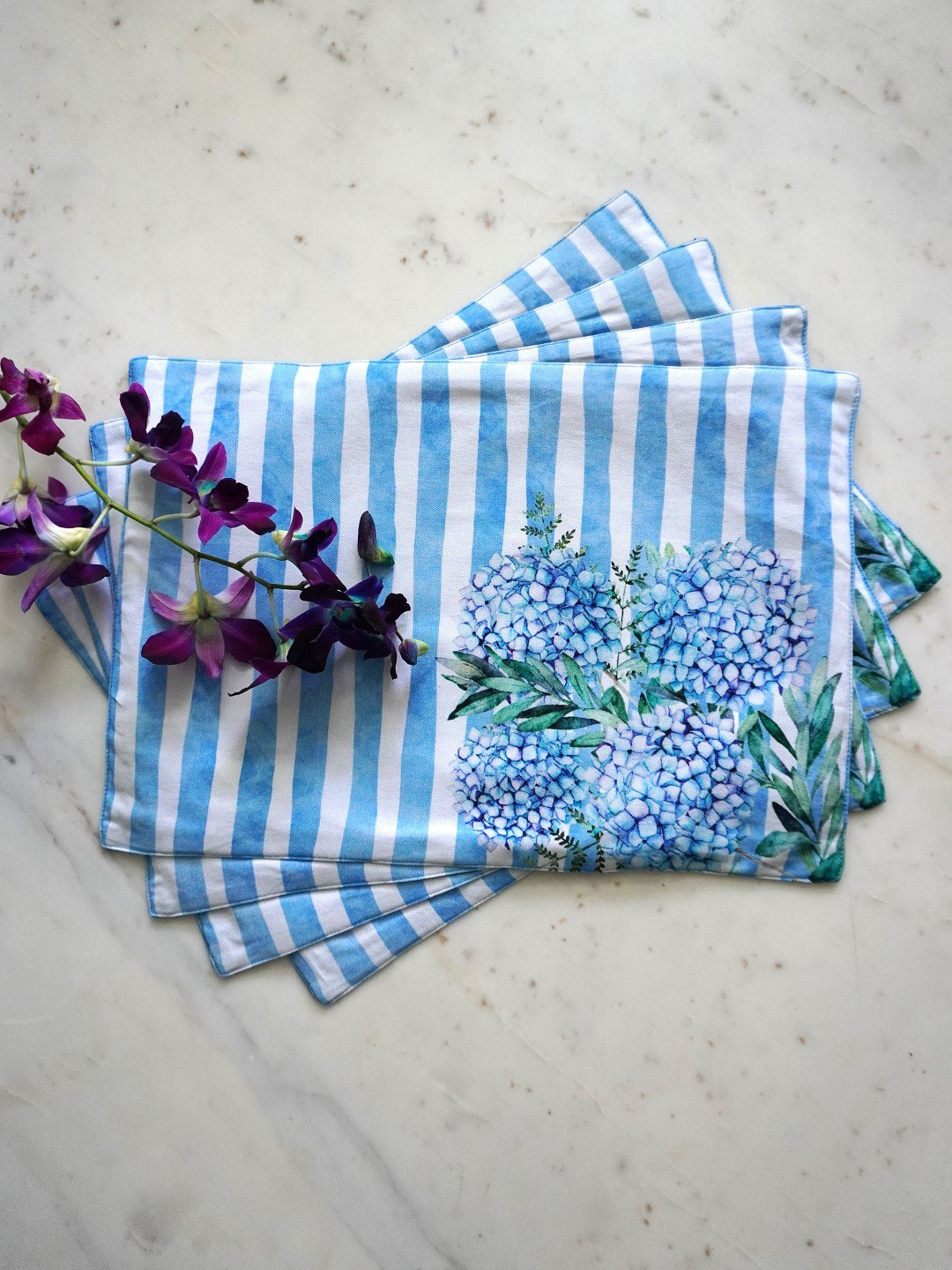 TARA- Sparkling Homes Blue 4-Pieces Printed Pure Cotton Table Placemats