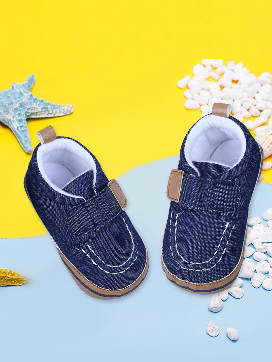 Baby Moo Infants Anti-Slip Sole Denim Velcro Booties