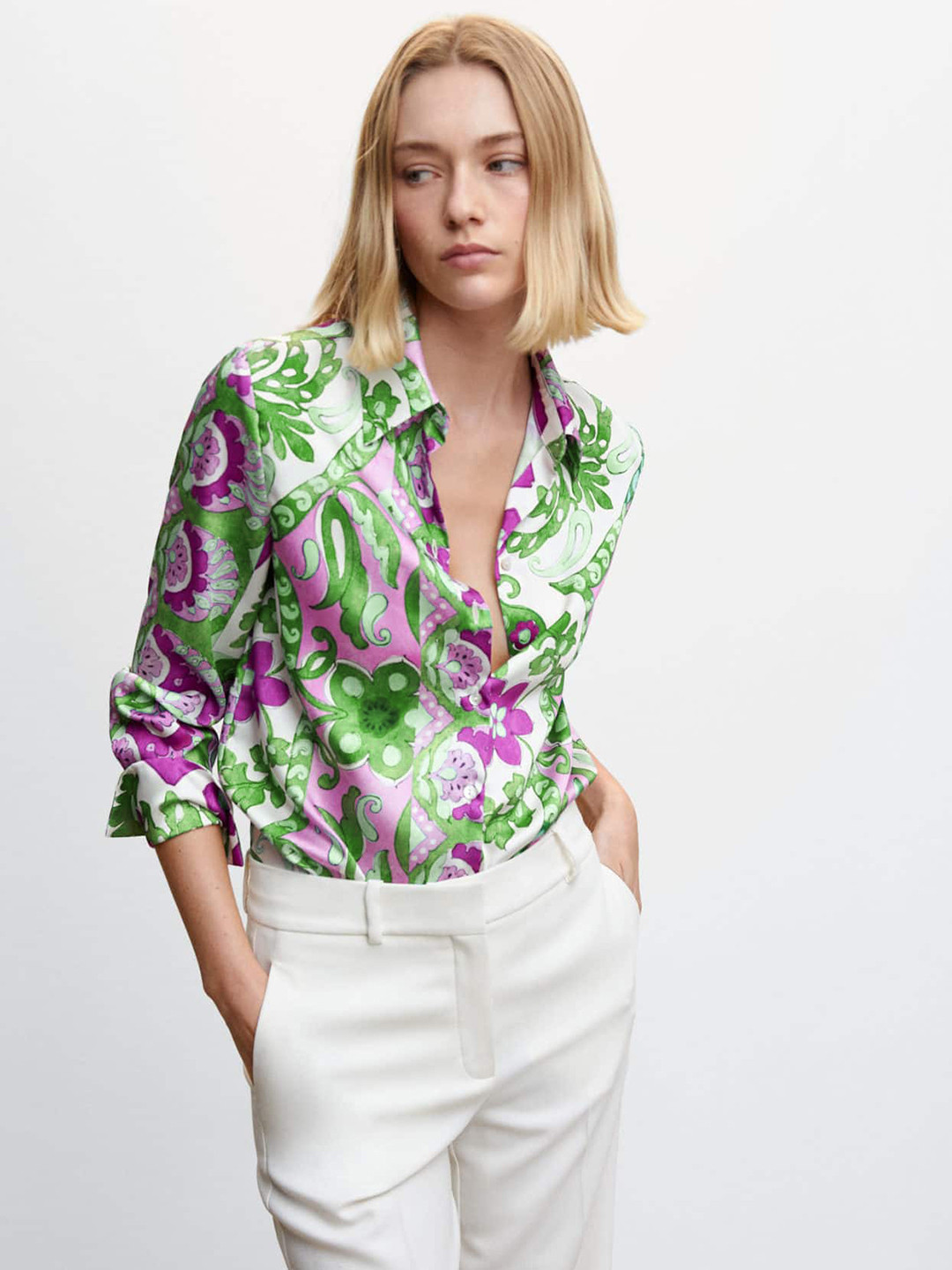 MANGO Satin Finish Printed Casual Shirt
