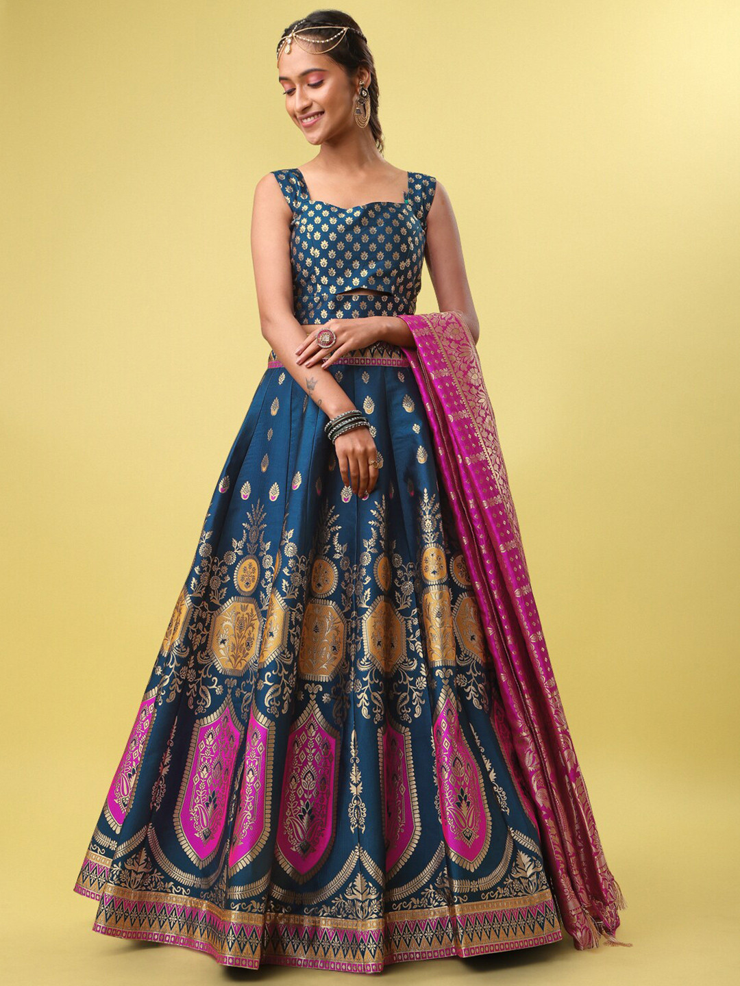 PURVAJA Woven Design Ready to Wear Lehenga & Unstitched Blouse With Dupatta