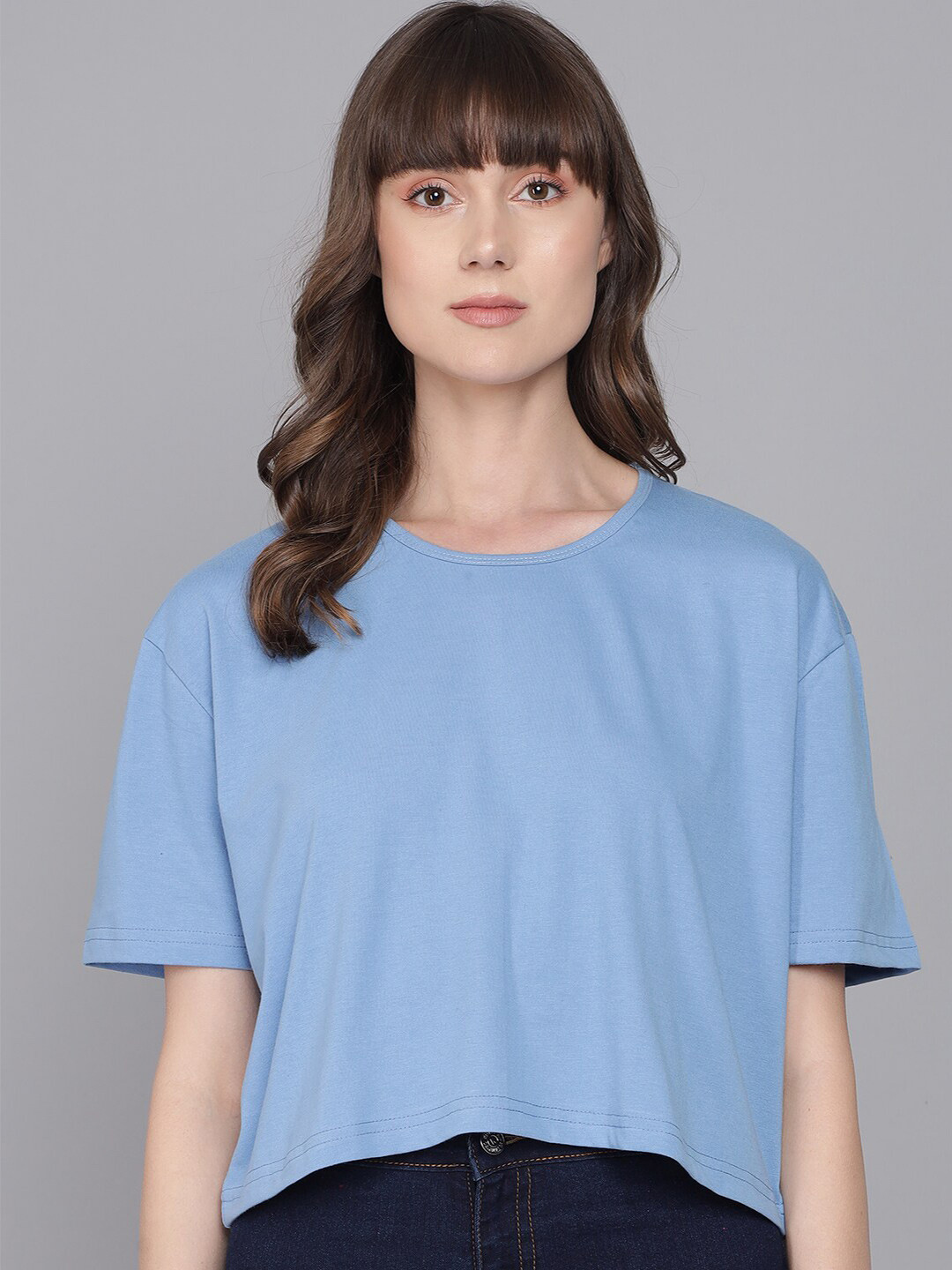 Imsa Moda Round Neck Extended Sleeves Cotton Boxy Top