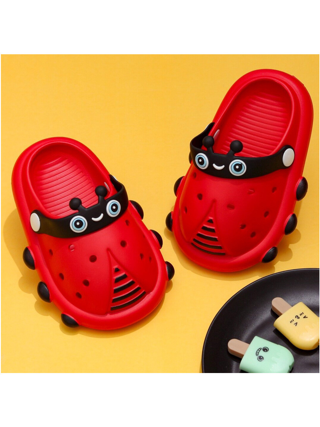 Yellow Bee Girls Printed Bug Pattern Rubber Clogs