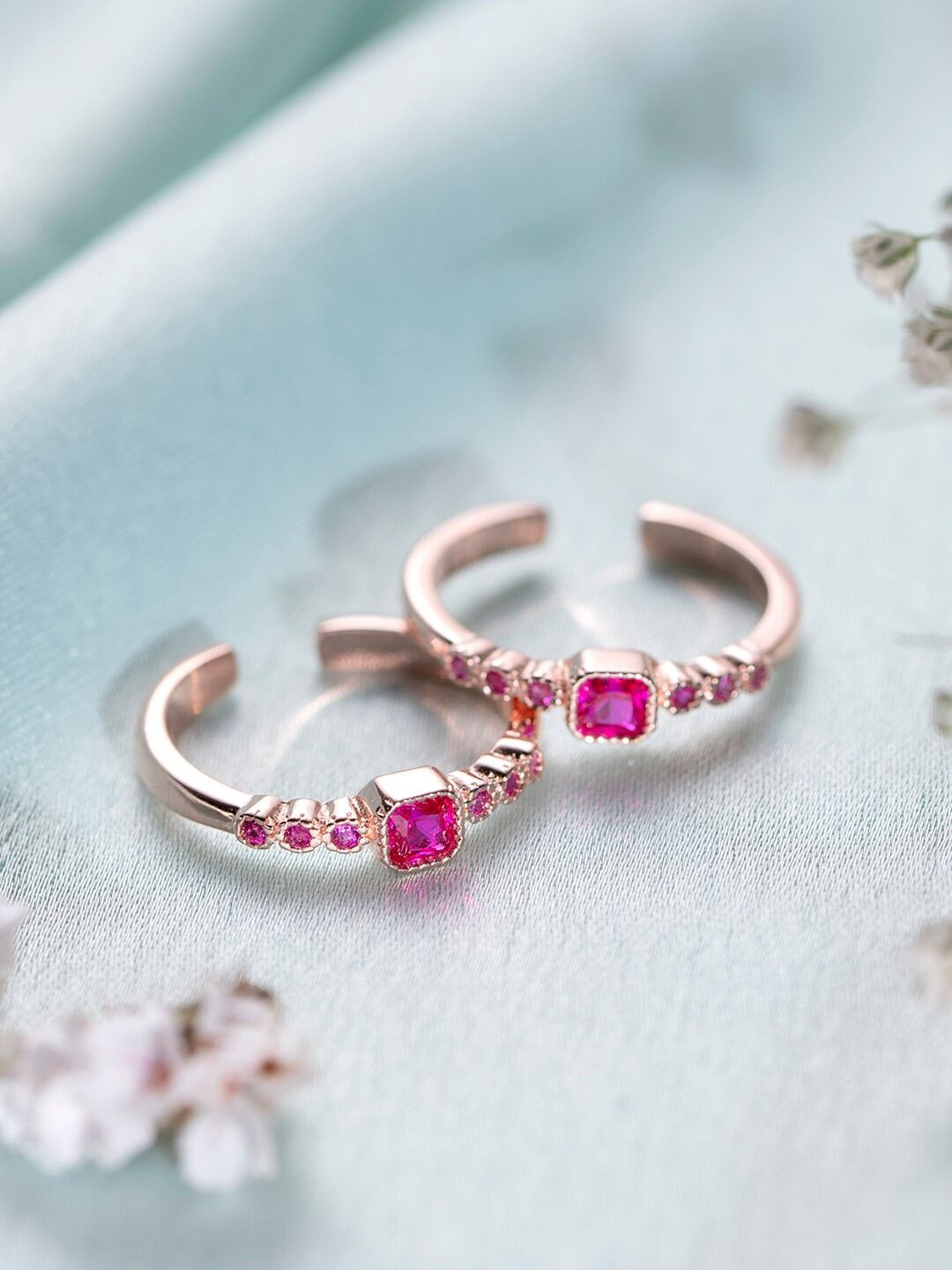 Zavya Women Set of 2 925 Pure Silver Rose Gold-Plated Toe Rings