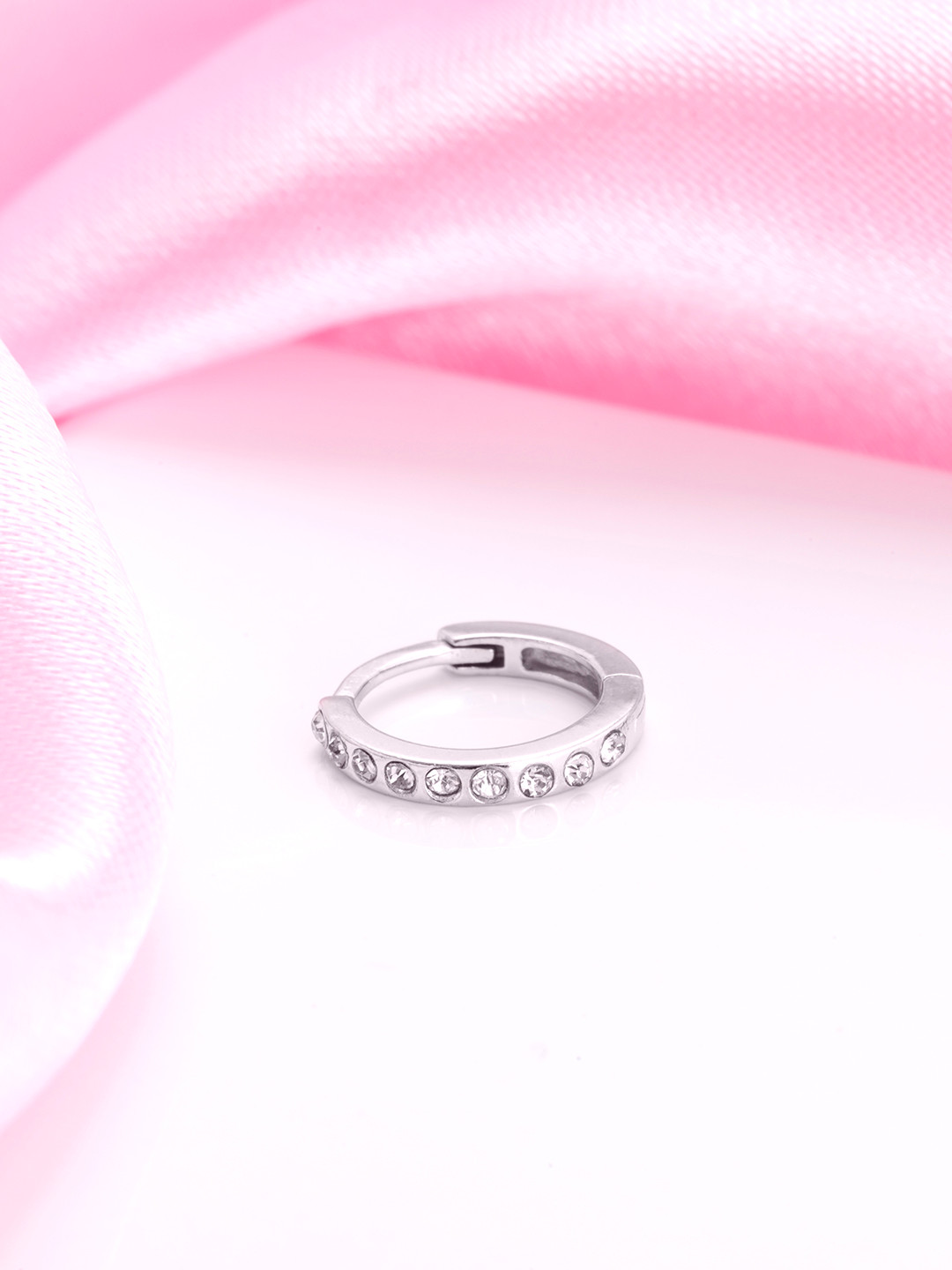 Zavya Women 925 Pure Silver Rhodium-Plated CZ Stone-Studded Nose Ring