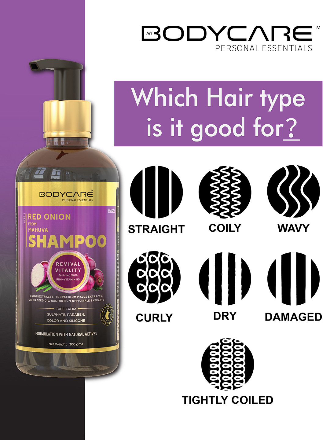 MY BODYCARE Anti-Hair Fall Red Onion Shampoo with Onion Seed Oil & Vitamin B5 - 300gm