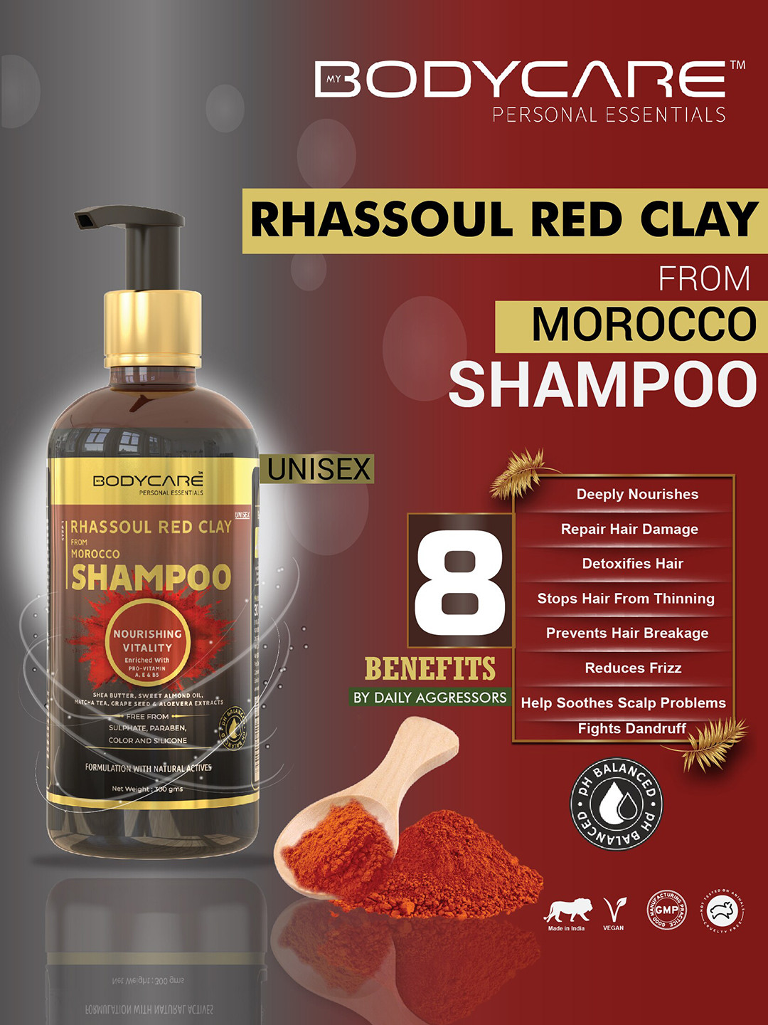 MY BODYCARE Morocco Red Clay Hair Repair Sulfate Free Shampoo - 300g