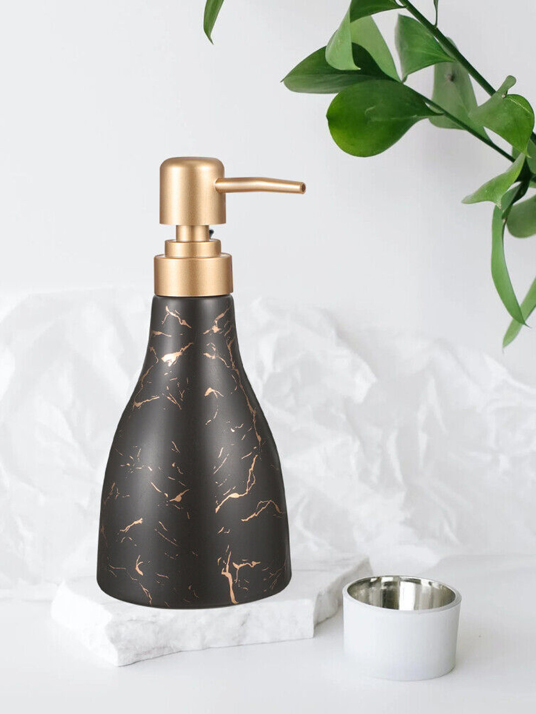 FabSeasons Black Italian Marble Printed Matte Finish Ceramic Soap Dispenser-385ml